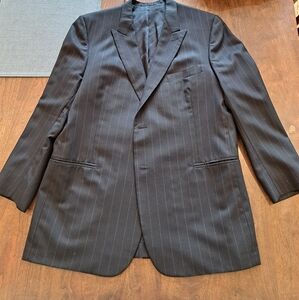 Dark Grey Woolen Suit With Fusia Pin Strips Bespoke Size 46